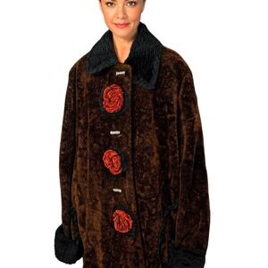 Vtg Lee Andersen Crushed Art to Wear Faux Fur Jacket Coat Mob Wife Size 14 - 18